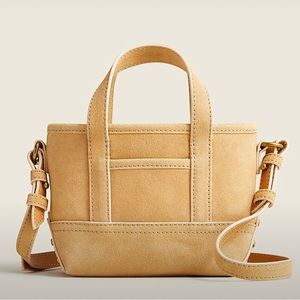 Tan mini suede tote with crossbody strap